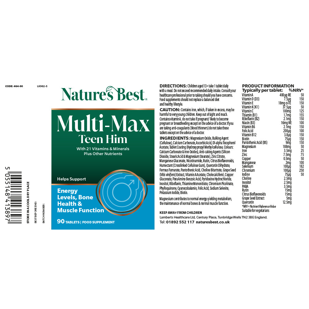 Nature's Best Multi-Max Teen Him supplement packaging on a white background