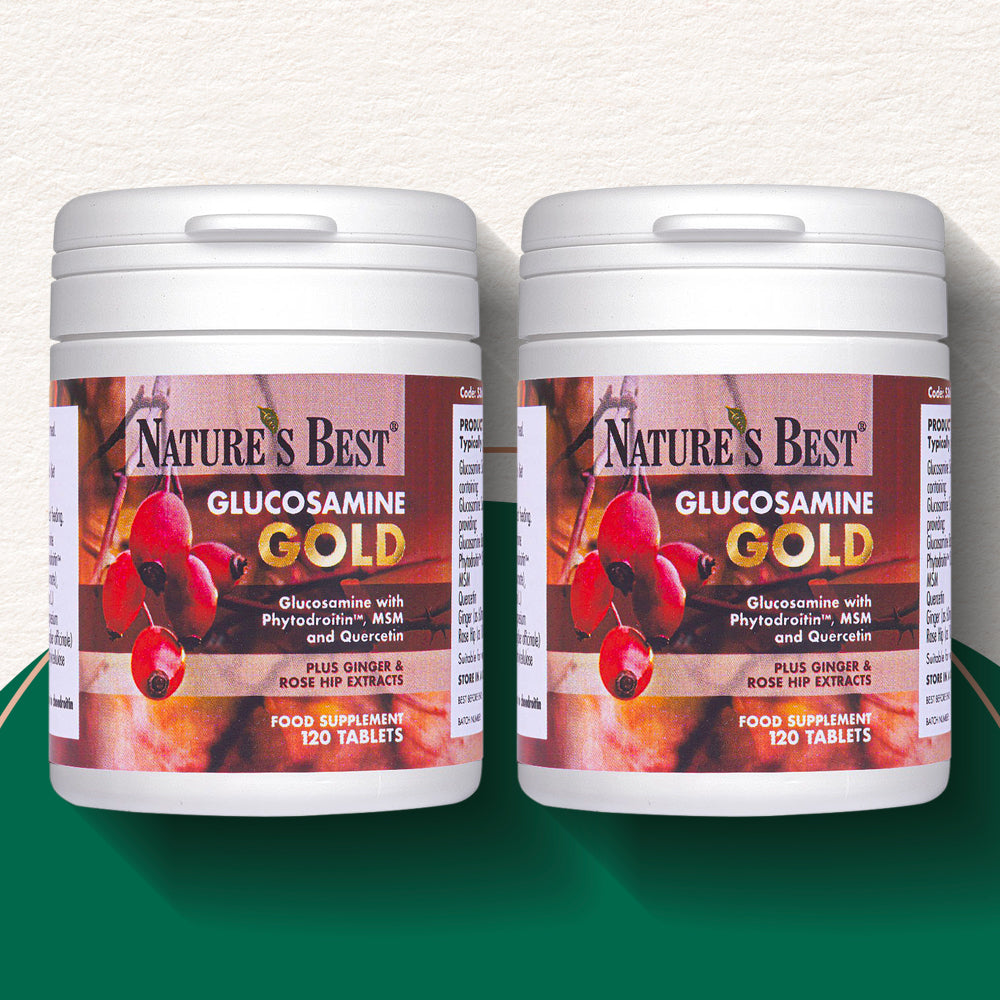 Two bottles of Nature's Best Glucosamine Gold supplement on a white background