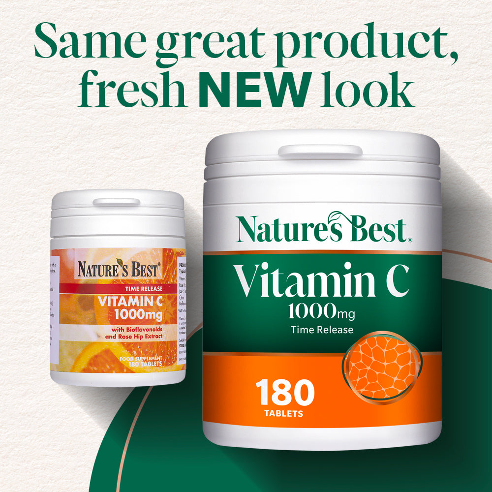 Nature's Best's old and new pot of Vitamin C 1000mg Time Release supplements