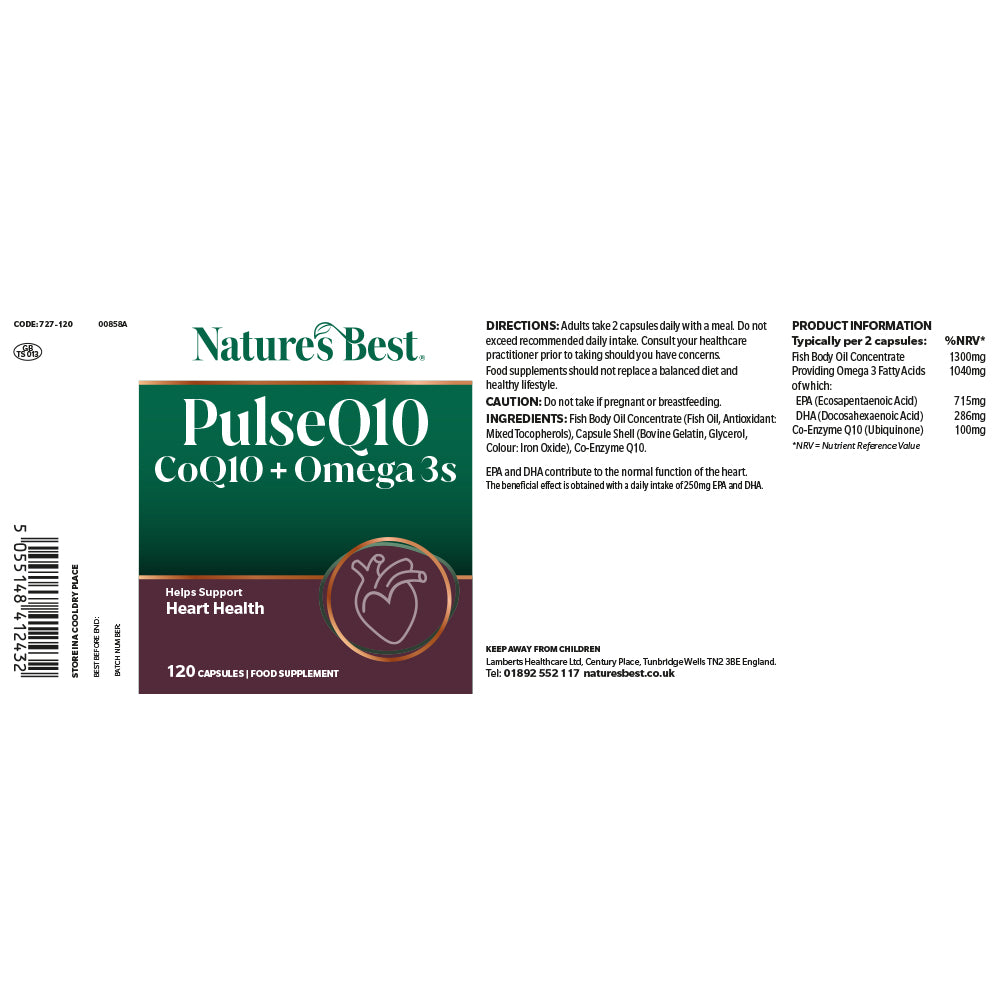 Nature's Best PulseQ10 CoQ10 + Omega 3s supplement packaging on a white background