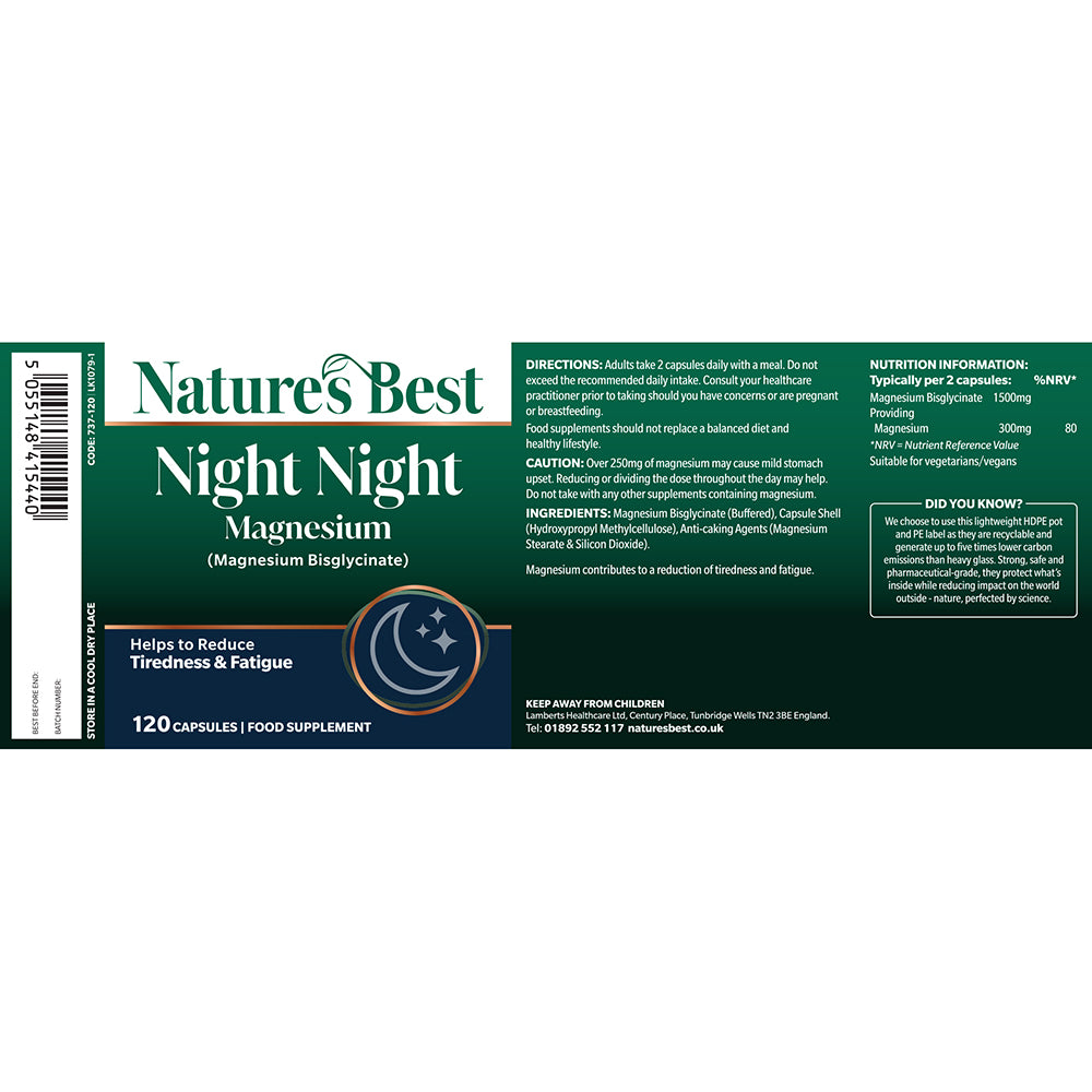 Nature's Best Night Night Magnesium supplement label on a white background