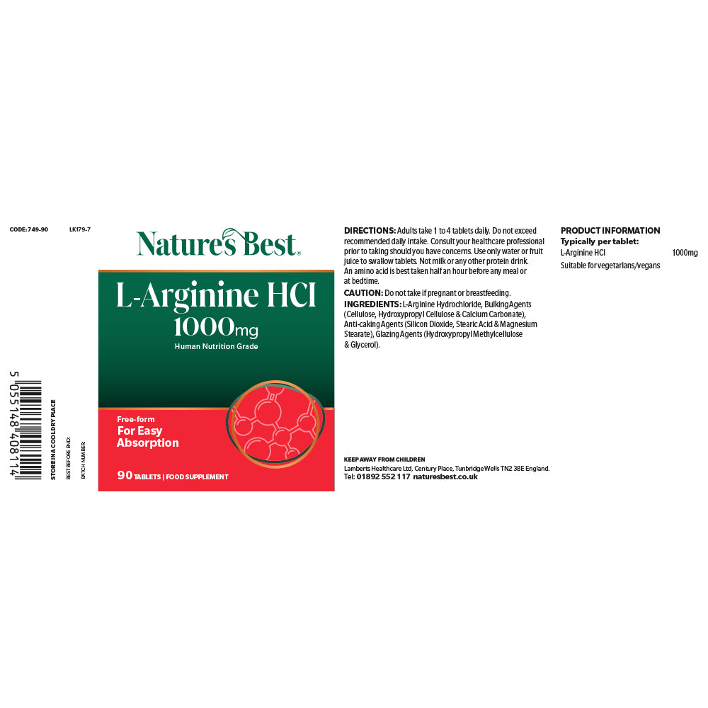 Nature's Best L-Arginine HCL supplement packaging on a white background