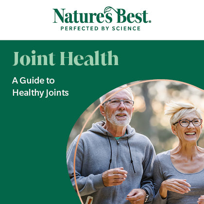 Nature's Best Joint Health: A Guide to Healthy Joints cover featuring a dark green and white design with a circular photo of an older couple jogging outdoors.