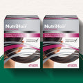 Two boxes of NutriHair for women on a green and white background