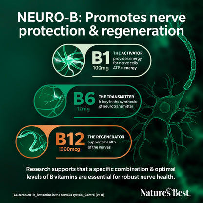 NEURO-B graphic of a nerve cell showing benefits of vitamins B1, B6, B12