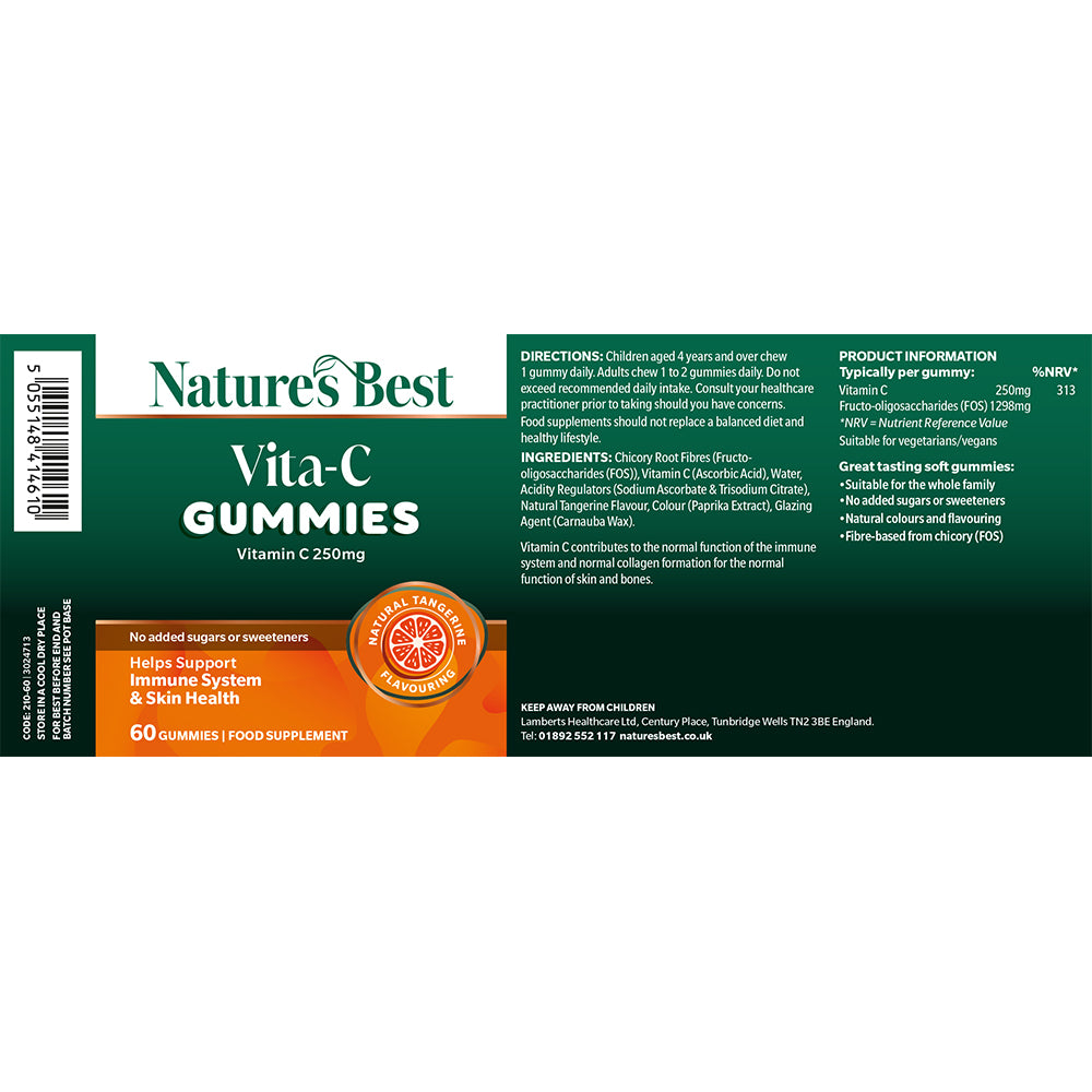 Label of Nature's Best Vita-C Gummies with product details and directions.