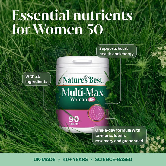 Multi-Max Woman 50+ Pot in the grass surrounded by text
