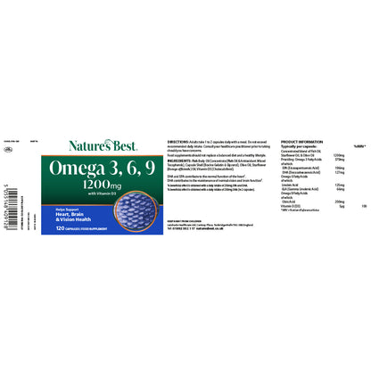 Natures Best Omega 3, 6, 9 supplement packaging on a white background