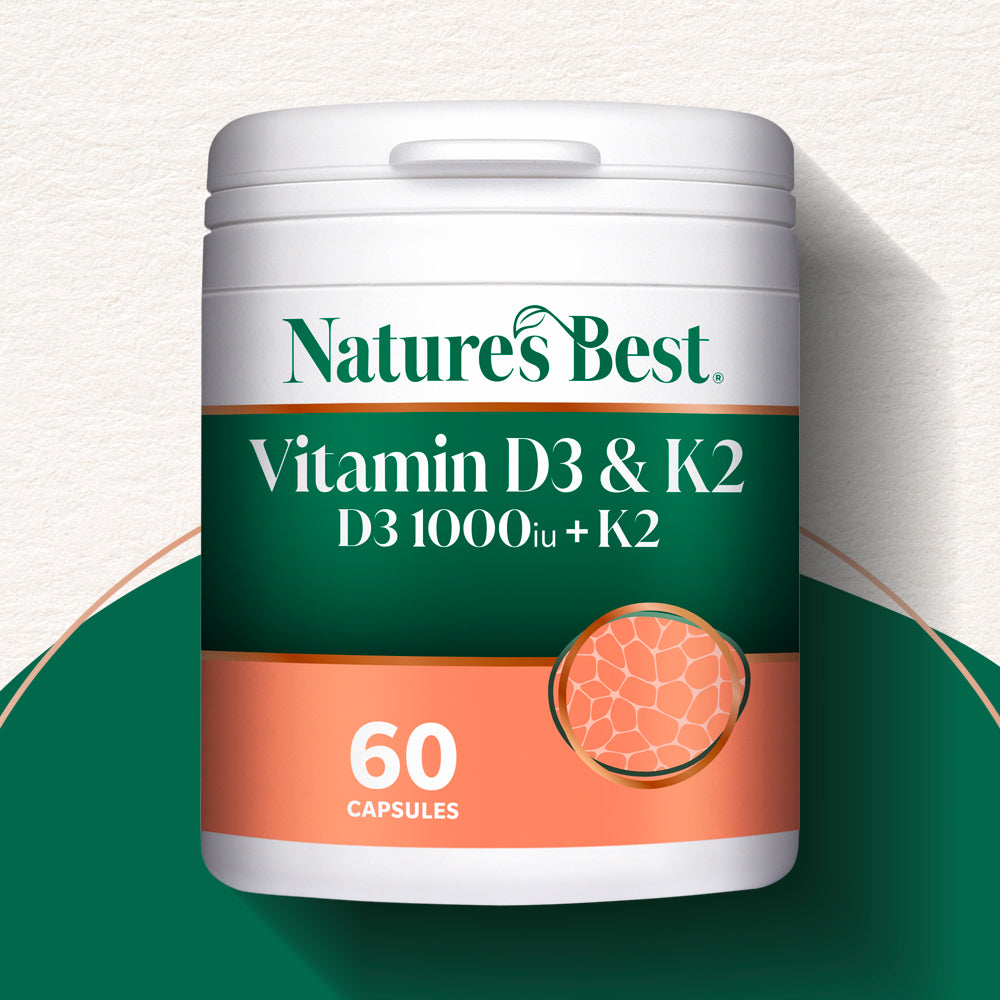 Nature's Best Vitamin D3 & K2 supplement container on a white background