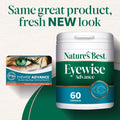 Nature's Best Eyewise Advance supplement container and packaging on a green background