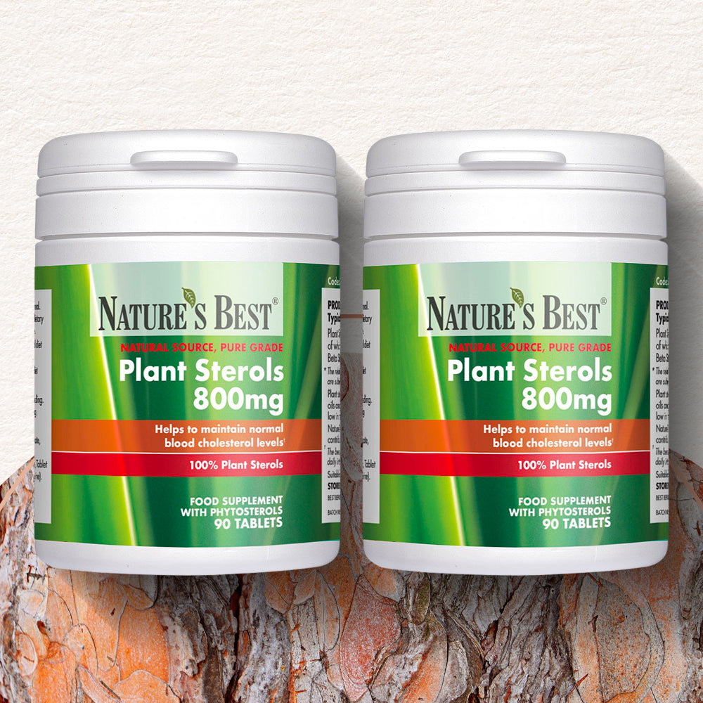Two bottles of Nature's Best Plant Sterols 800mg on a wooden background