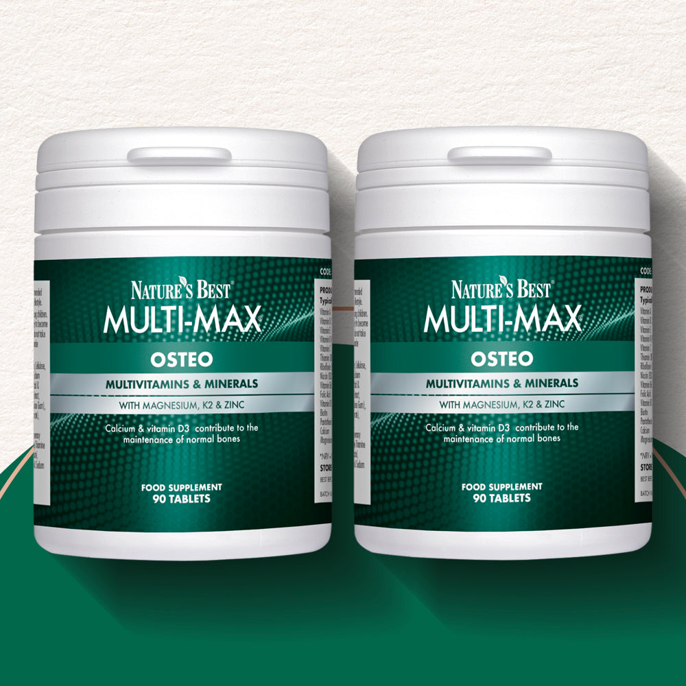 Two bottles of Nature's Best Multi-Max Osteo multivitamins on a white background