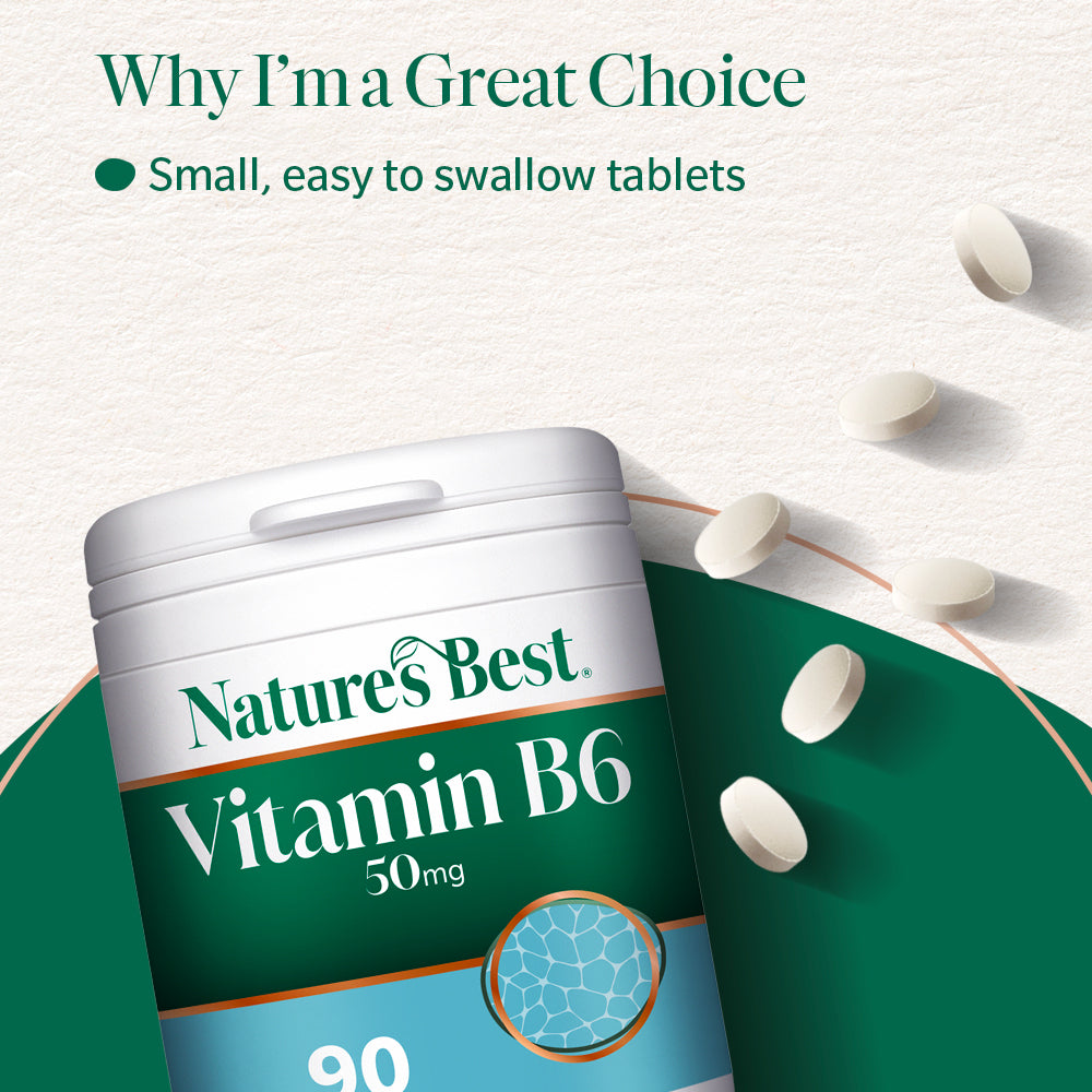 Nature's Best Vitamin B6 supplement container with tablets on a light background