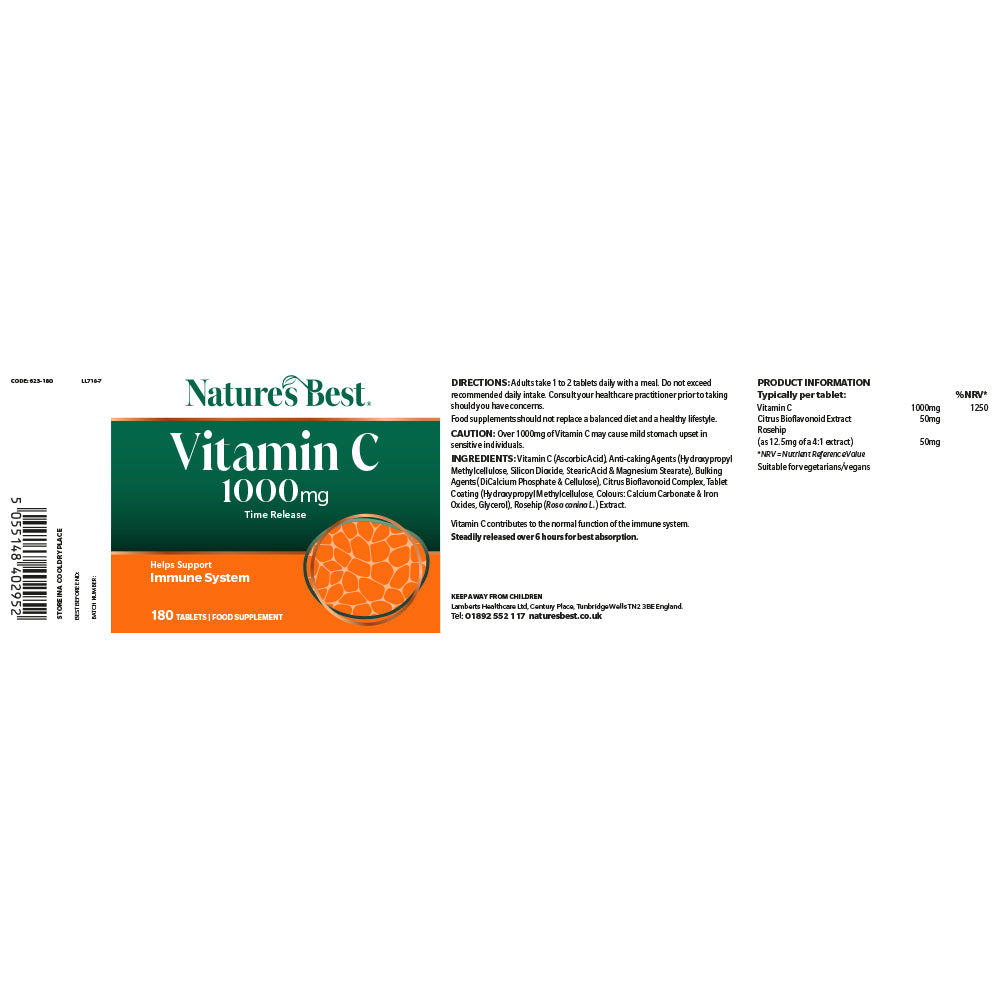 Natures Best Vitamin C 1000mg supplement label on a white background