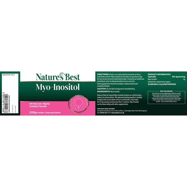 Nature's Best Myo-Inositol supplement packaging label on a white background