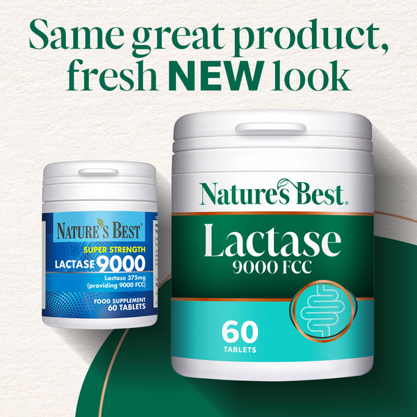 Nature's Best Lactase 9000 FCC supplement container on a white background