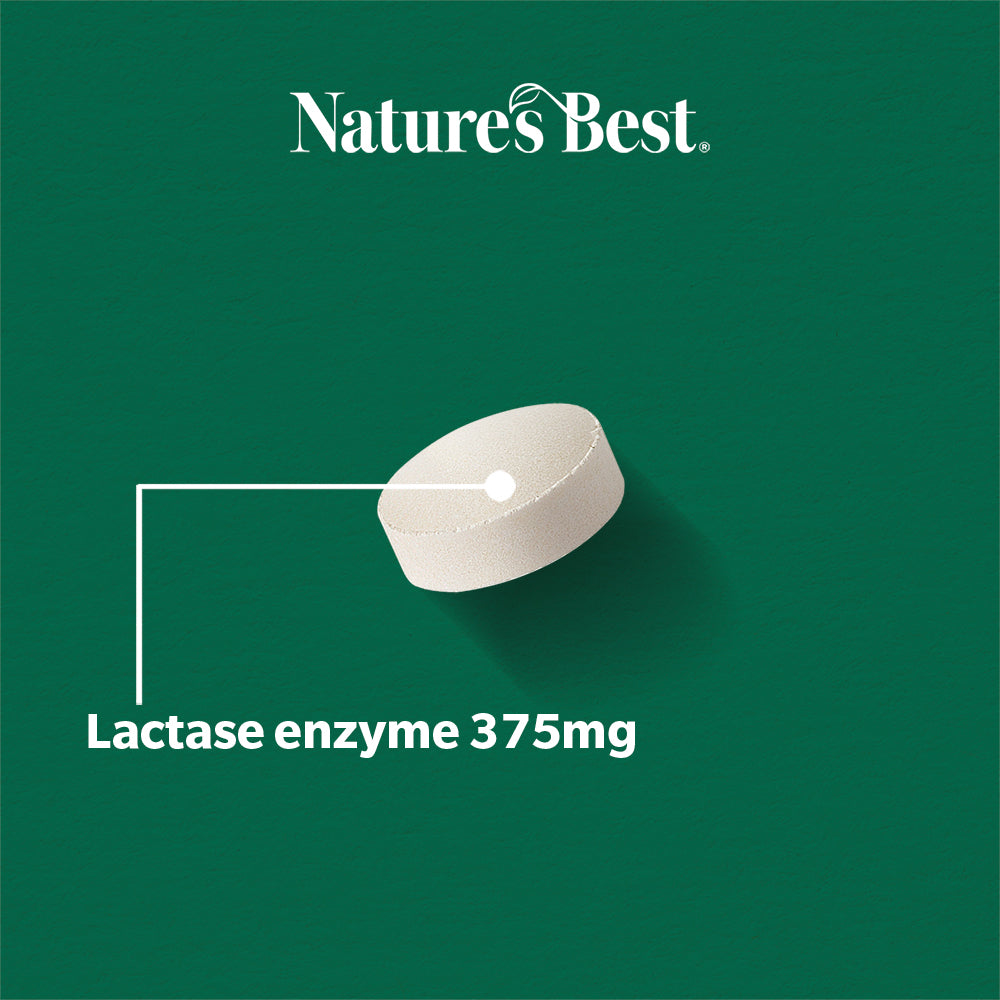 Lactase tablets on a green background