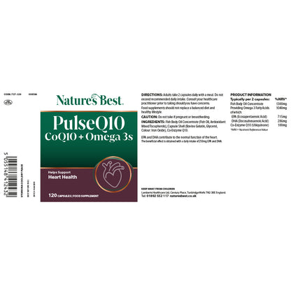 Nature's Best PulseQ10 CoQ10 + Omega 3s supplement packaging on a white background