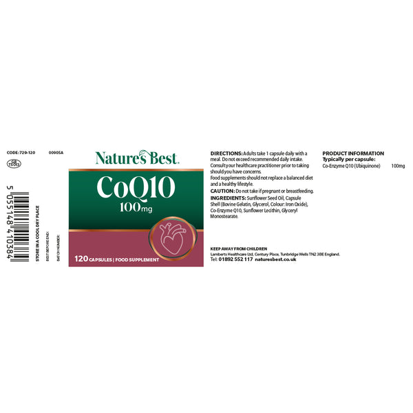 Nature's Best CoQ10 100mg supplement label on a white background
