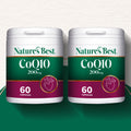 Two containers of Nature's Best CoQ10 200mg capsules on a white background
