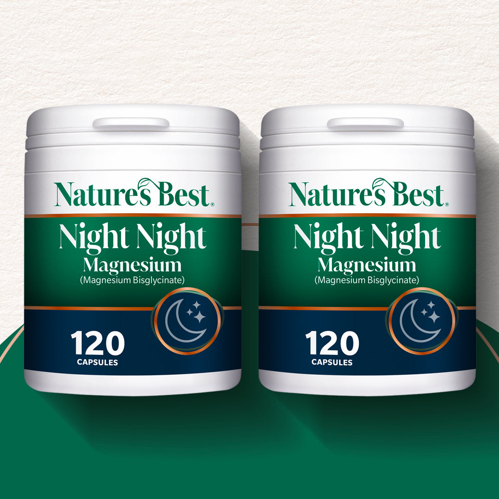 Two containers of Nature's Best Night Night Magnesium on a white background