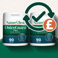 Two containers of Natures Best OsteoGuard Ultra supplement with a checkmark and pound sign icon.