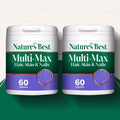 Two containers of Nature's Best Multi-Max Hair, Skin & Nails supplement on a white background