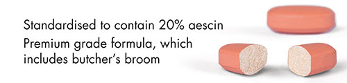 Standardised to contain 20% aescin Premium grade formula, which includes butcher's broom
