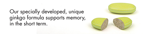 Our specially developed, unique ginkgo formula supports memory, in the short term.