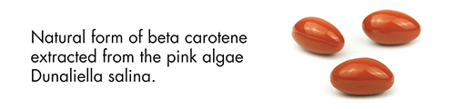 Natural form of beta carotene extracted from the pink algae Dunaliella salina.
