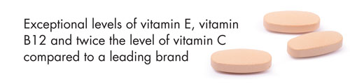Exceptional levels of vitamin E, vitamin B12 and twice the level of vitamin C compared to a leading brand