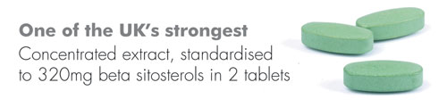 One of the UK's strongest. Concentrated extract, standardised to 320mg beta sitosterols in 2 tablets