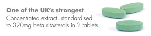 Concentrated extract, standardised to 320mg beta sitosterols in 2 tablets .