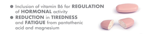 Inclusion of vitamin B6 for REGULATION of HORMONAL activity. REDUCTION in TIREDNESS and FATIGUE from pantothenic acid and magnesium