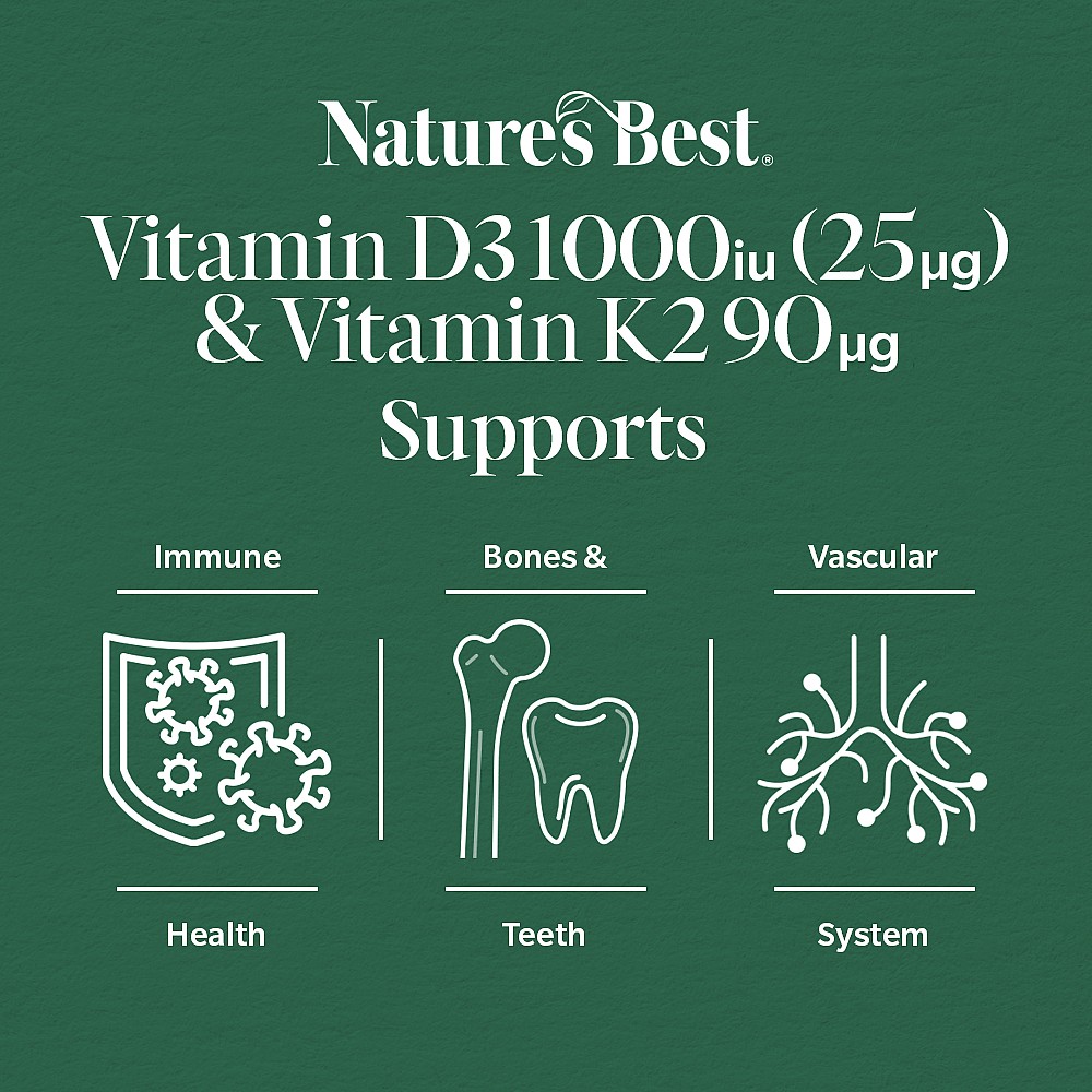 Nature's Plus Vit D3/ Vit K2 Vitamin For Immune System Boost & Bone Health 1000iu 90 Veg. Caps