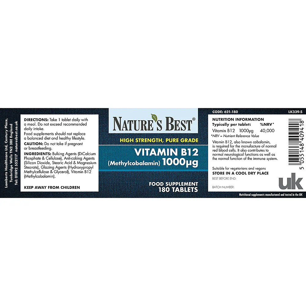 Vitamin B12 supplement (Methylcobalamin) | Nature's Best