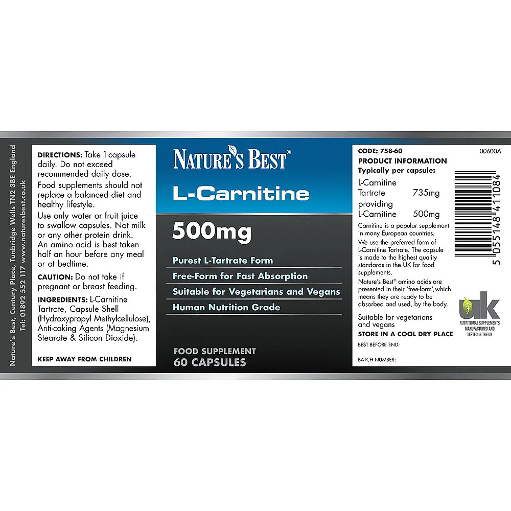 Best Naturals Acetyl L-Carnitine 1000mg, 60 Capsules - Supports Brain  Energy & Memory | Antioxidant, Made In USA 1000mg ALCAR Capsules