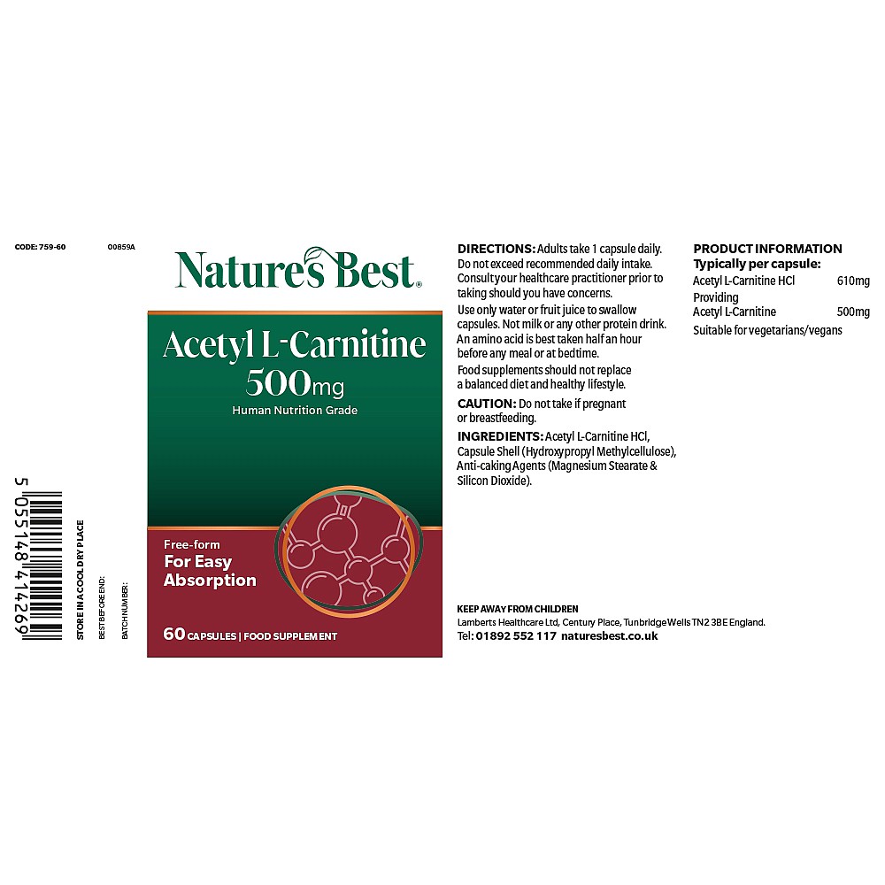 acetyl l carnitine heart benefits Acetyl L-Carnitine 500mg Amino Acid Supplement