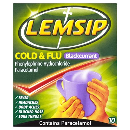 Lemsip Cold & Flu Blackcurrant Sachets - 10