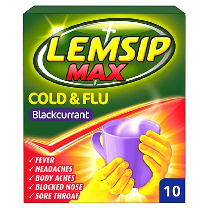 Lemsip Max Cold & Flu Blackcurrant Sachets - 10