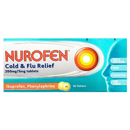 Nurofen Cold & Flu Relief 200mg/5mg Tablets 16 Tablets